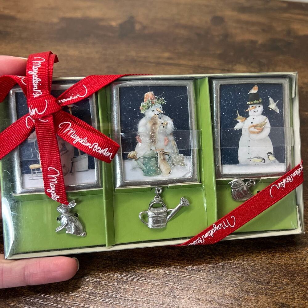 Set of 3 Hallmark Marjolein Bastin Magnets w Charms Nature's Sketchbook Snowman